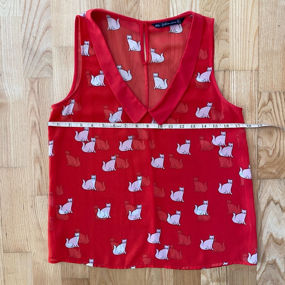 ZARA Red Cat Print Sleeveless Blouse - Picture 9 of 9